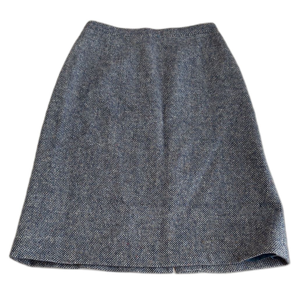 Vintage 1980s Ladies Classic Blue/White Wool Lined Midi A-Line Skirt Size 10